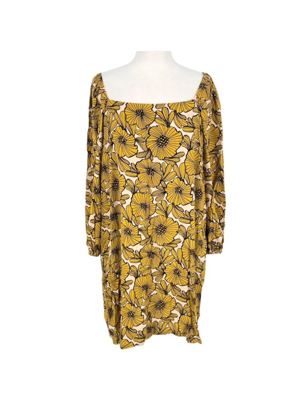 Anthropologie Morgyn Retro Boho Chic Floral Tunic Dress Yellow Ivory Size Large